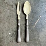 2 silver and bone salad servers