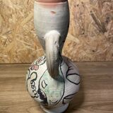 Hand-painted terracotta amphora, 60's design, signed "tm", vintage