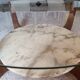 Table basse bois marbre et verre par Hugues Poignant