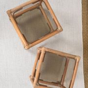 Pair of bedside tables or side tables, in rattan and smoked glass