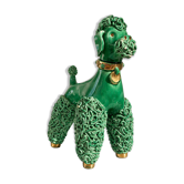 Grand caniche en ceramique spaghetti émaillée verte 60s