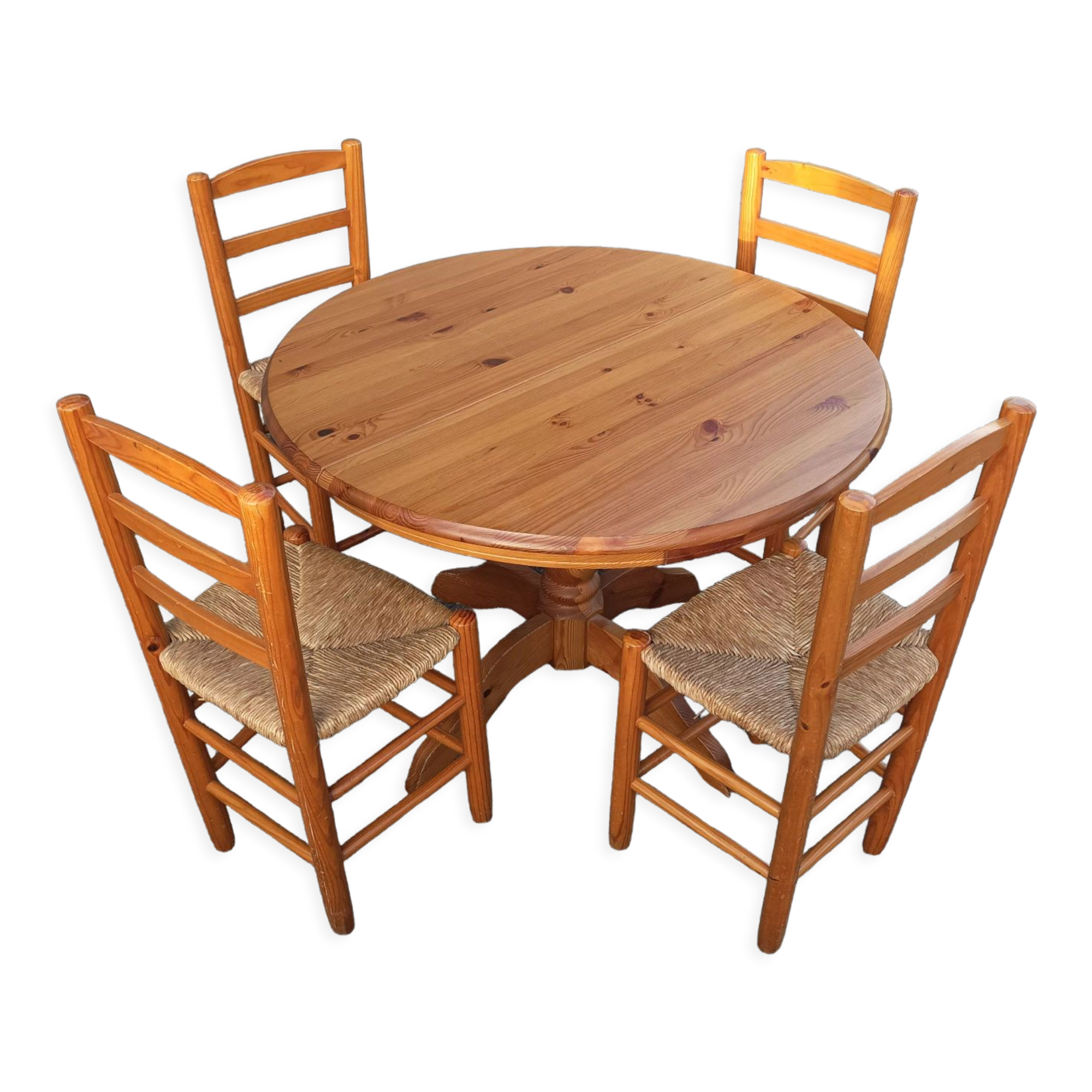 Old dining table vintage pine wooden chairs