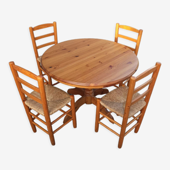 Ancienne table salle à manger et chaises en pin vintage