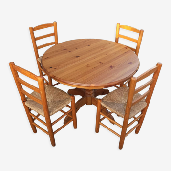 Old dining table vintage pine wooden chairs