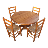 Ancienne table salle à manger et chaises en pin vintage