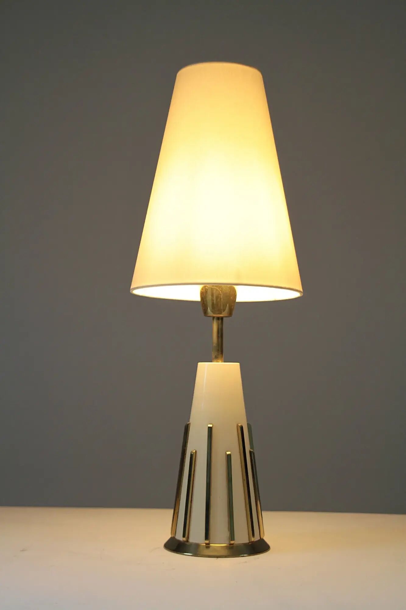 Cream & brass table lamp, Italian modernist, 1950s