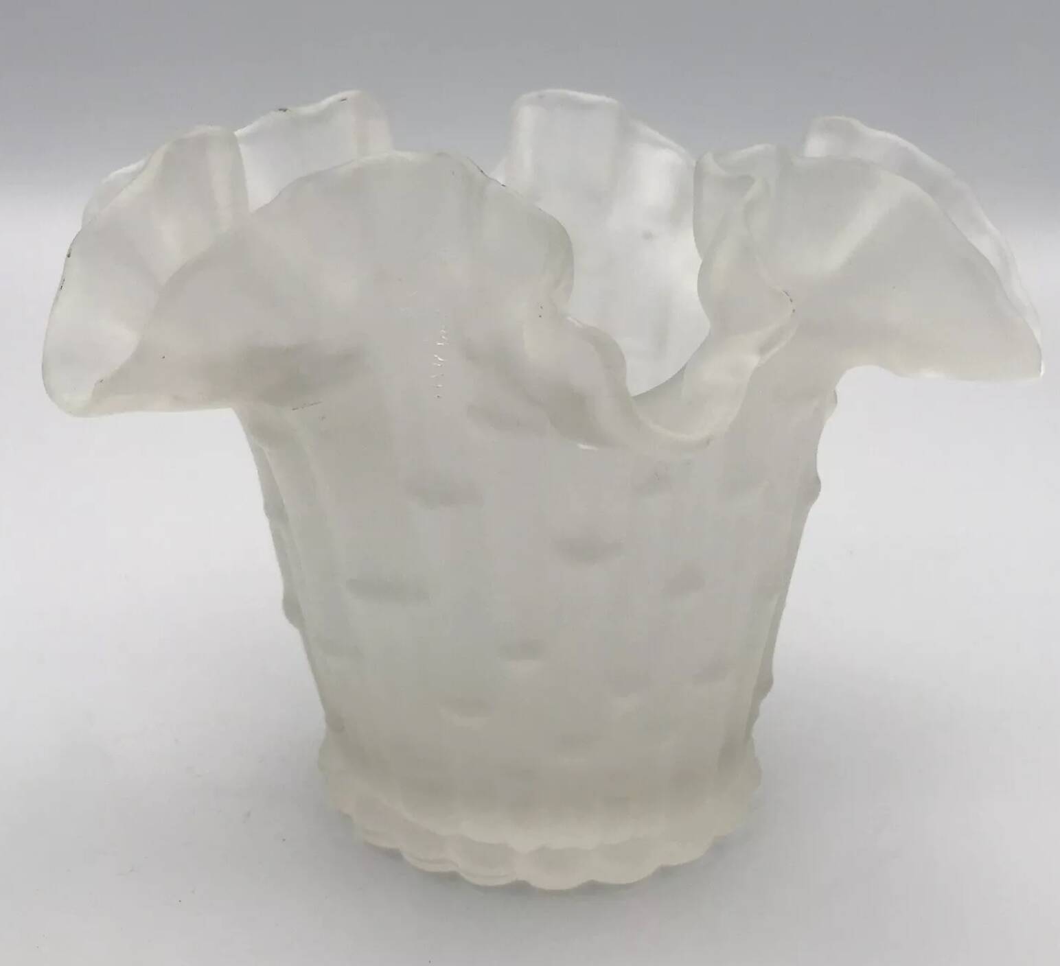 Vintage frosted glass vase from Italy in a tulip shape with a flared rim.