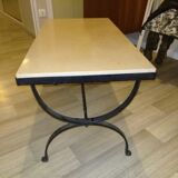 Wrought iron coffee table and beige marble top