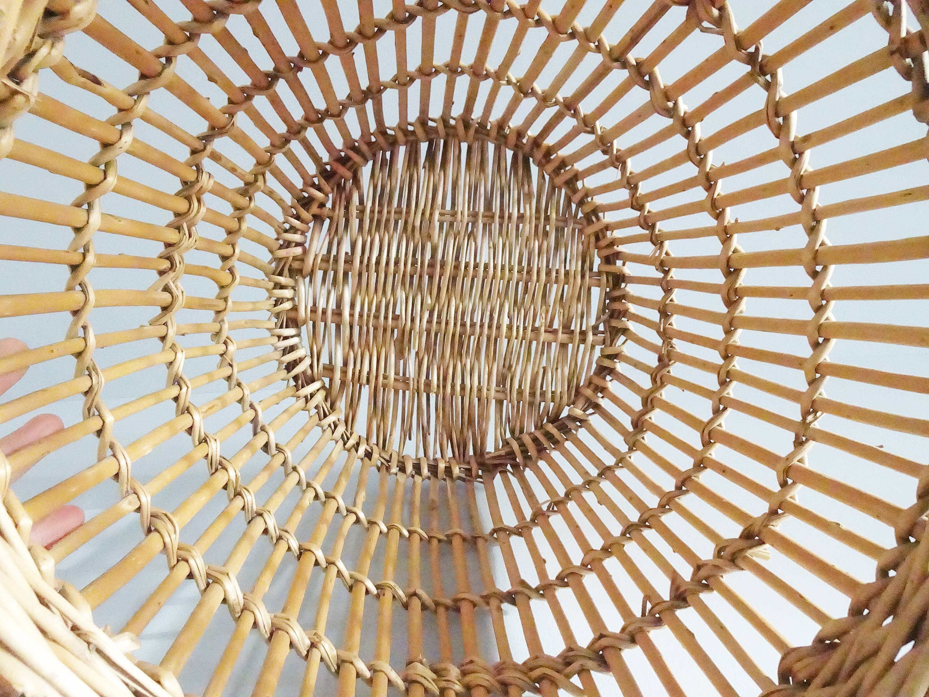 big rattan wastebasket, wicker basket, bamboo basket