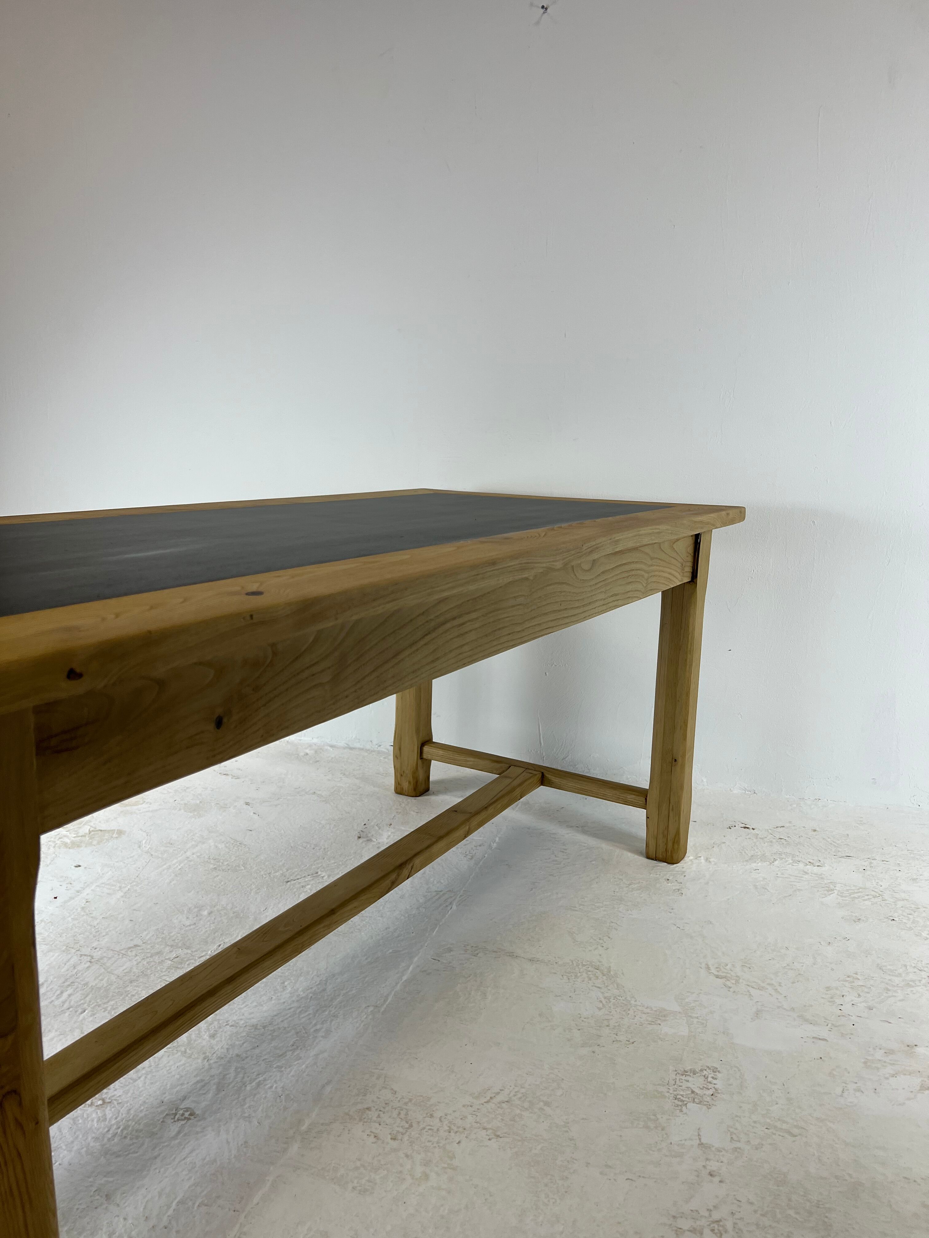 Oak farmhouse table, black top