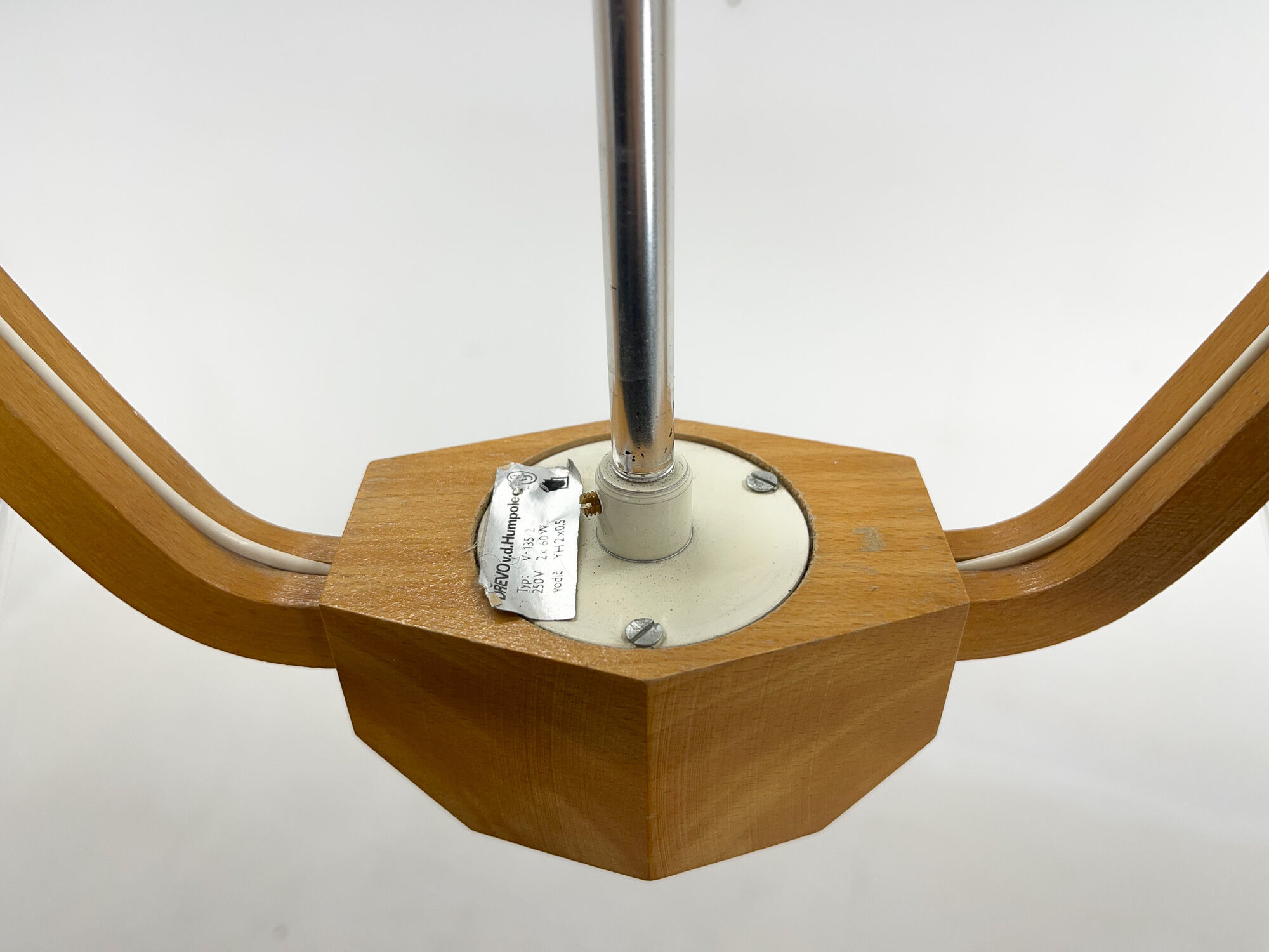 Mid-century Wood & Glass Chandelier by Dřevo Humpolec, 1960's