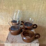 4 vintage Schott Mainz Jeanner cups – glass & teak – 1960/70
