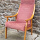Armchair blond wood and pink velvet, vintage