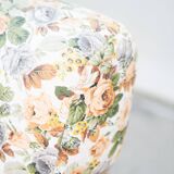 2-seater sofa, floral fabric, wooden structure, plastic and wooden legs, 1970