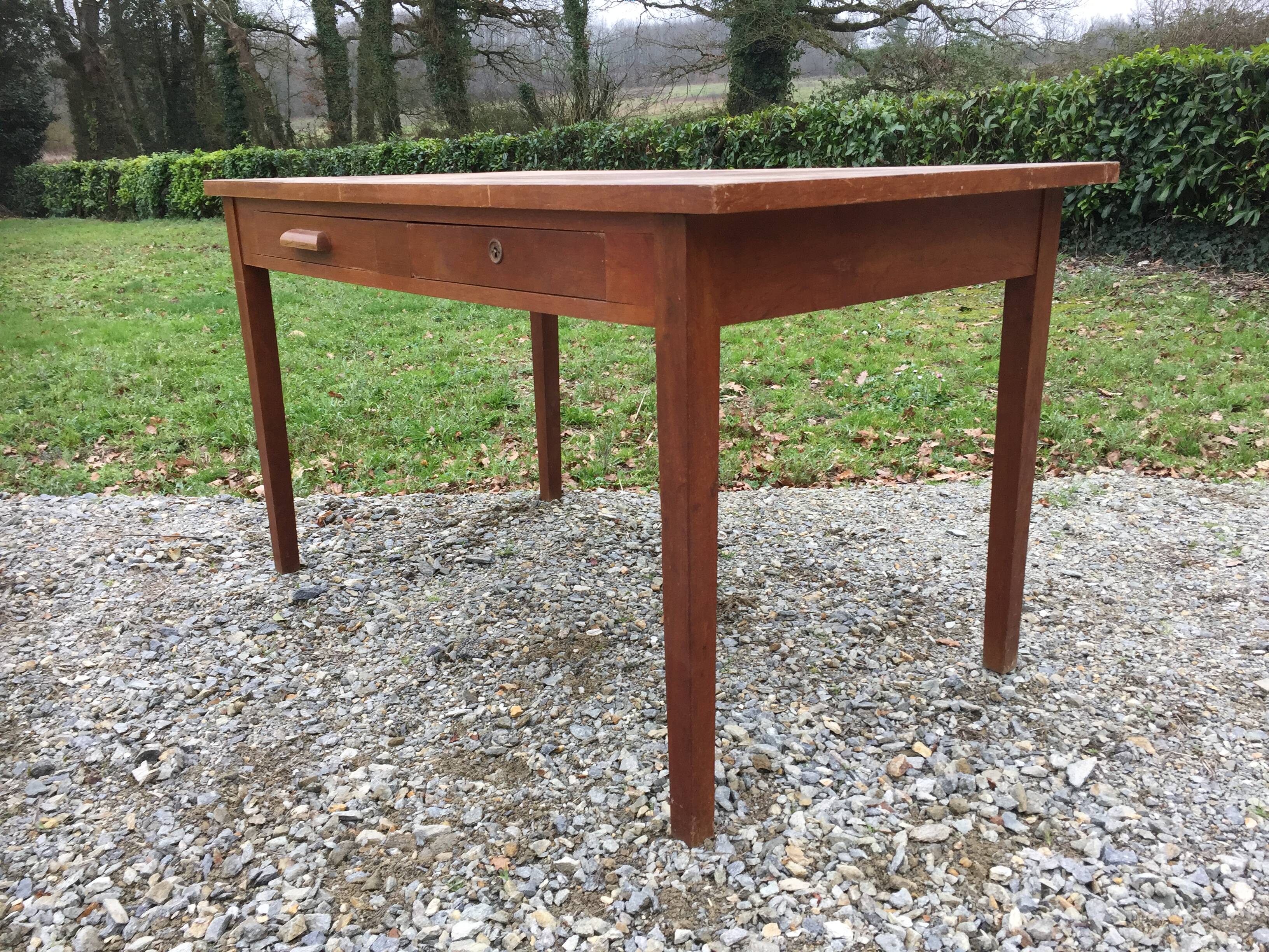 Vintage oak desk table with 2 drawers