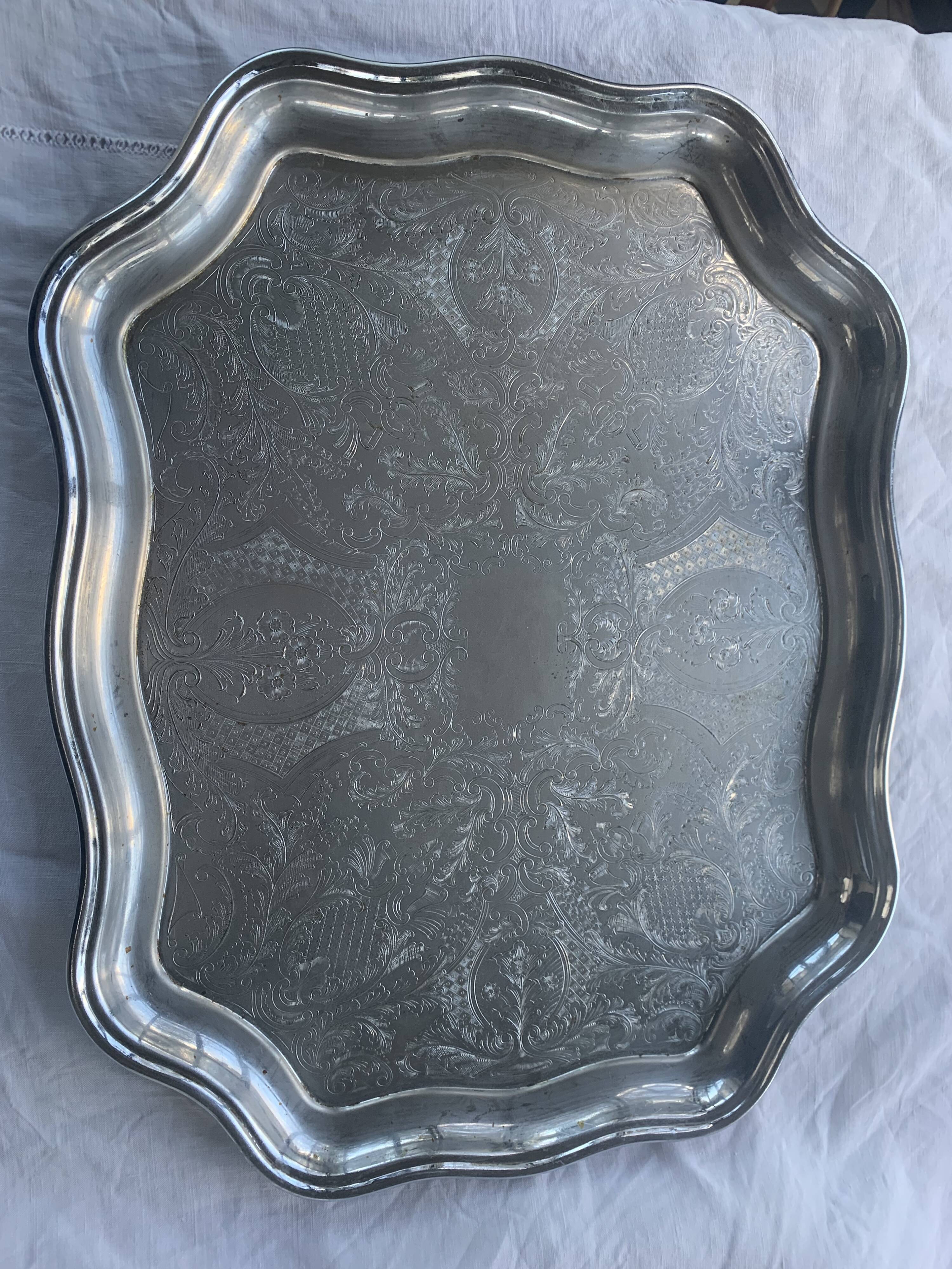 Large chiseled metal top vintage floral pattern