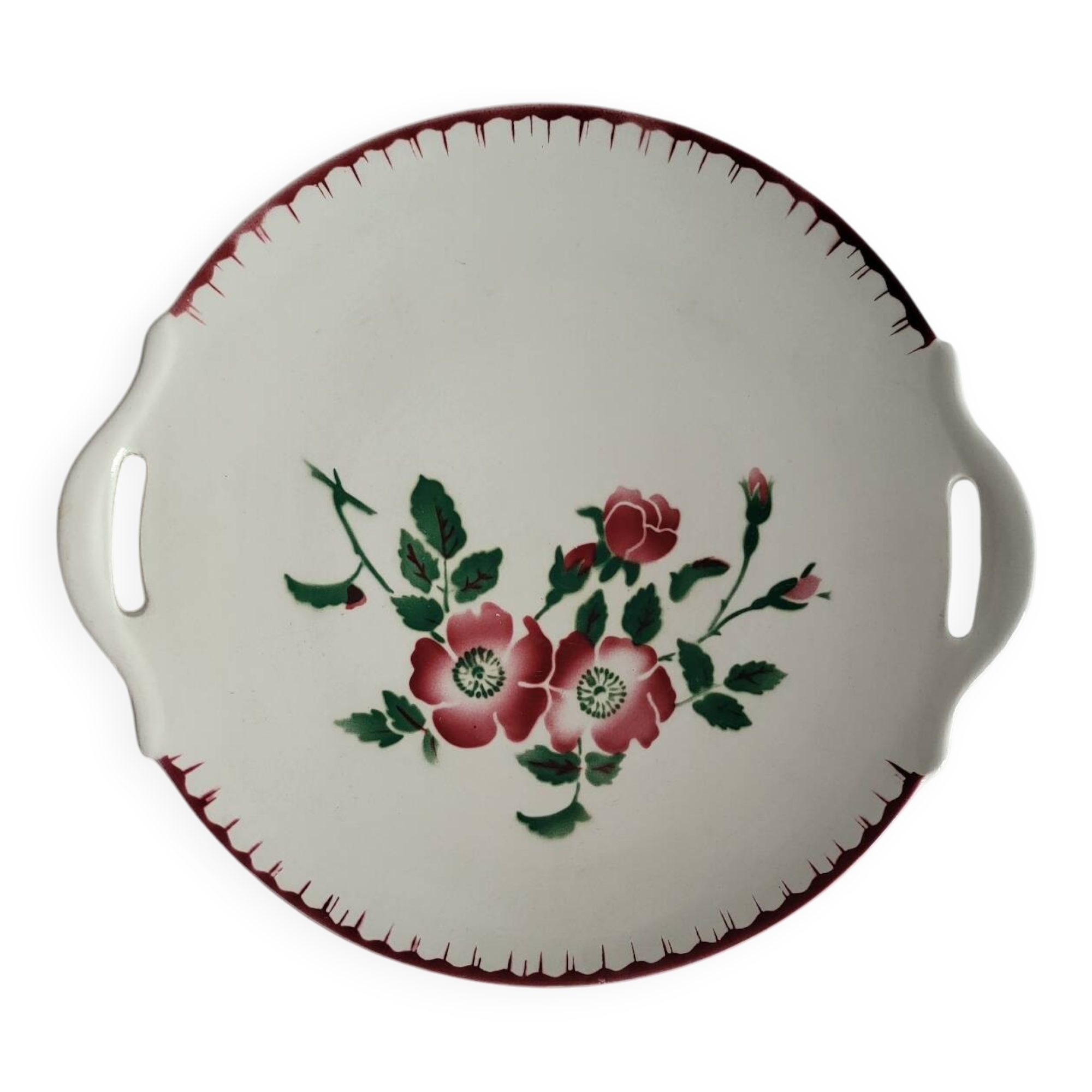 Sarreguemines earthenware cake plate, Épernay pattern