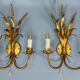 Pair of Hollywood Regency Style Gilt Metal Double-Arm Wheat Sconces, 1970s