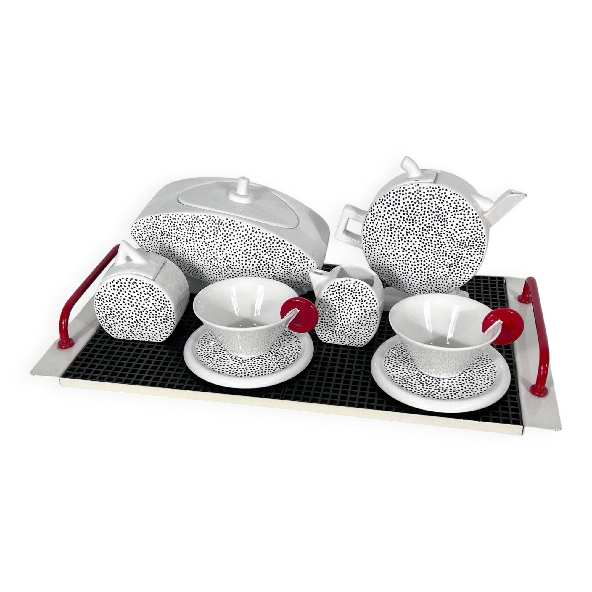 Ceramic Tea Set by Mas for Memphis Milano, 1980s, Set of 7