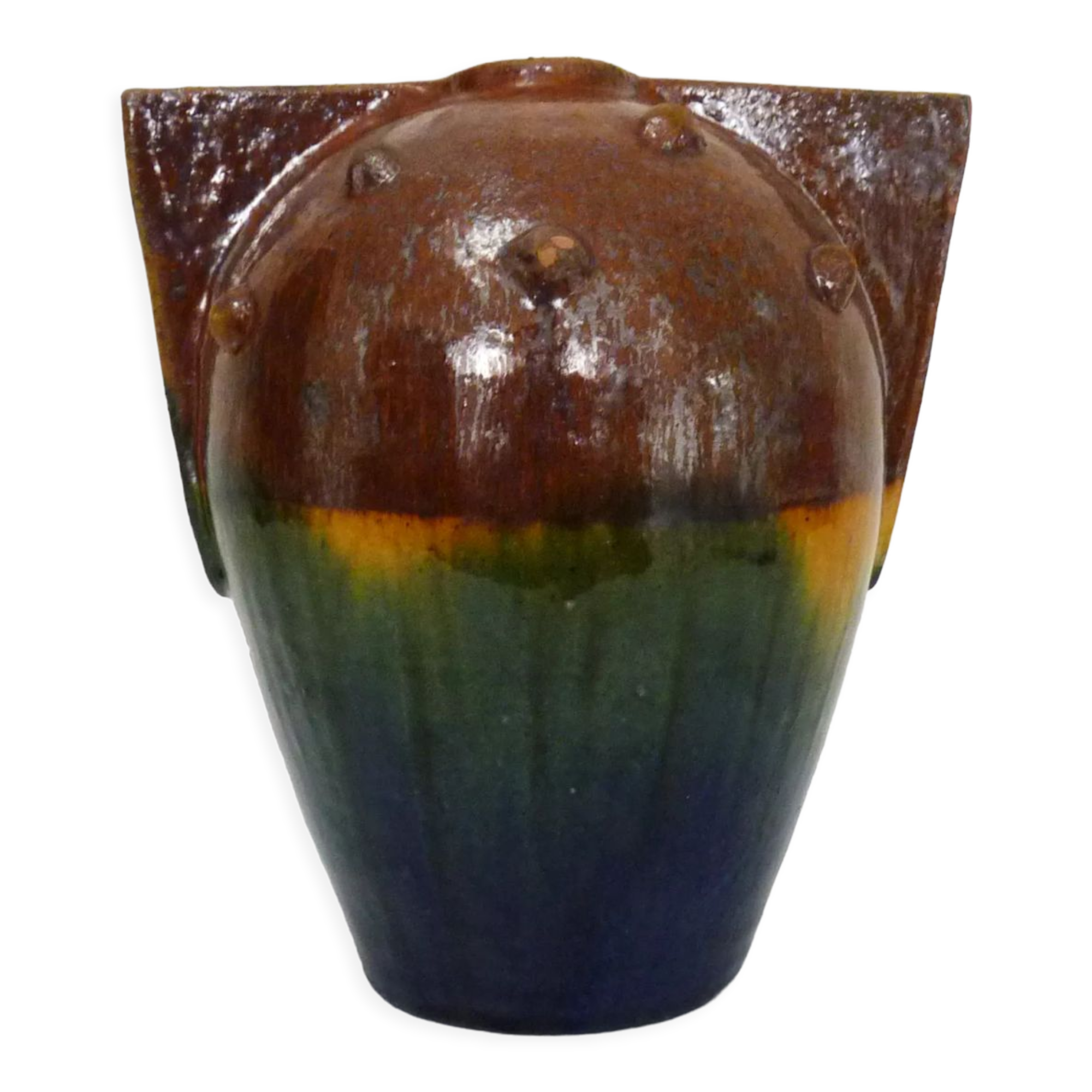 Vase in flamed stoneware with Rambervillers style ear. Signed