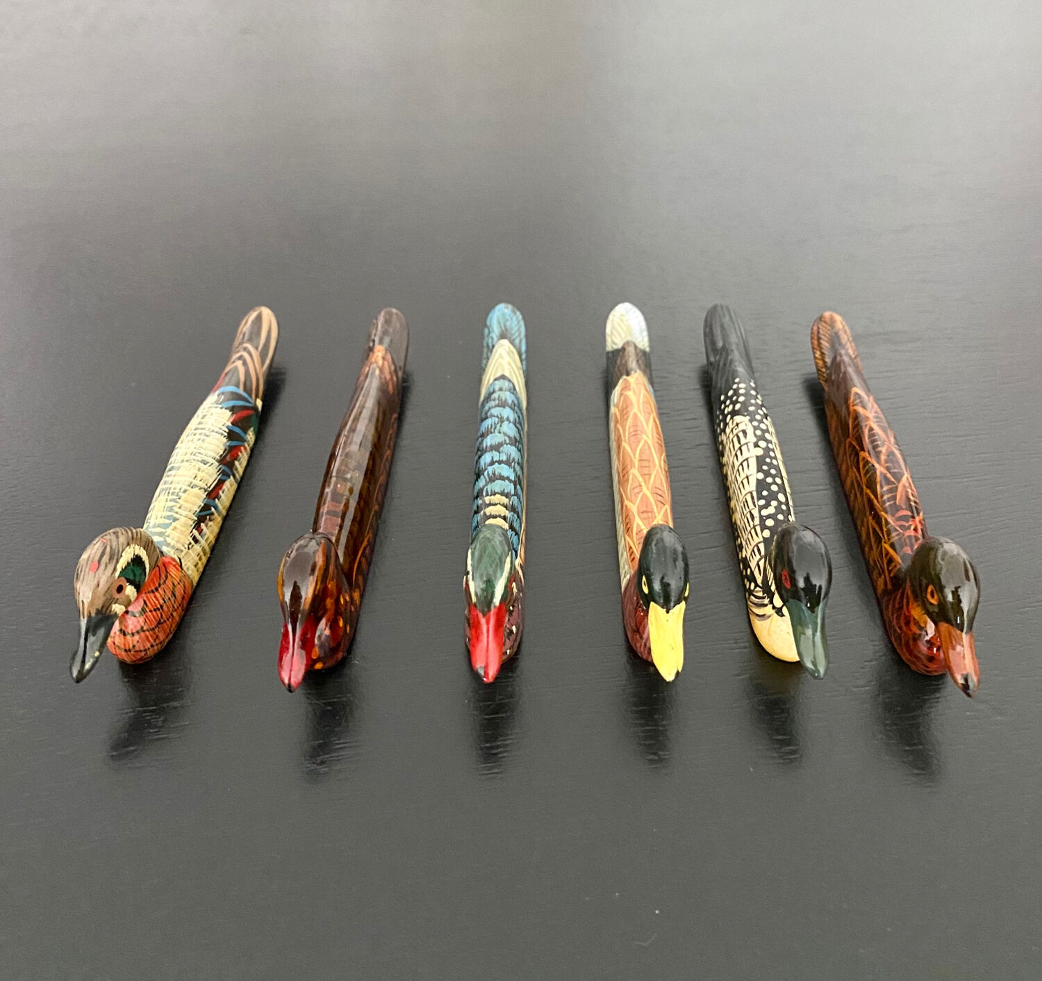 6 porte-couteaux forme canard bois laqué