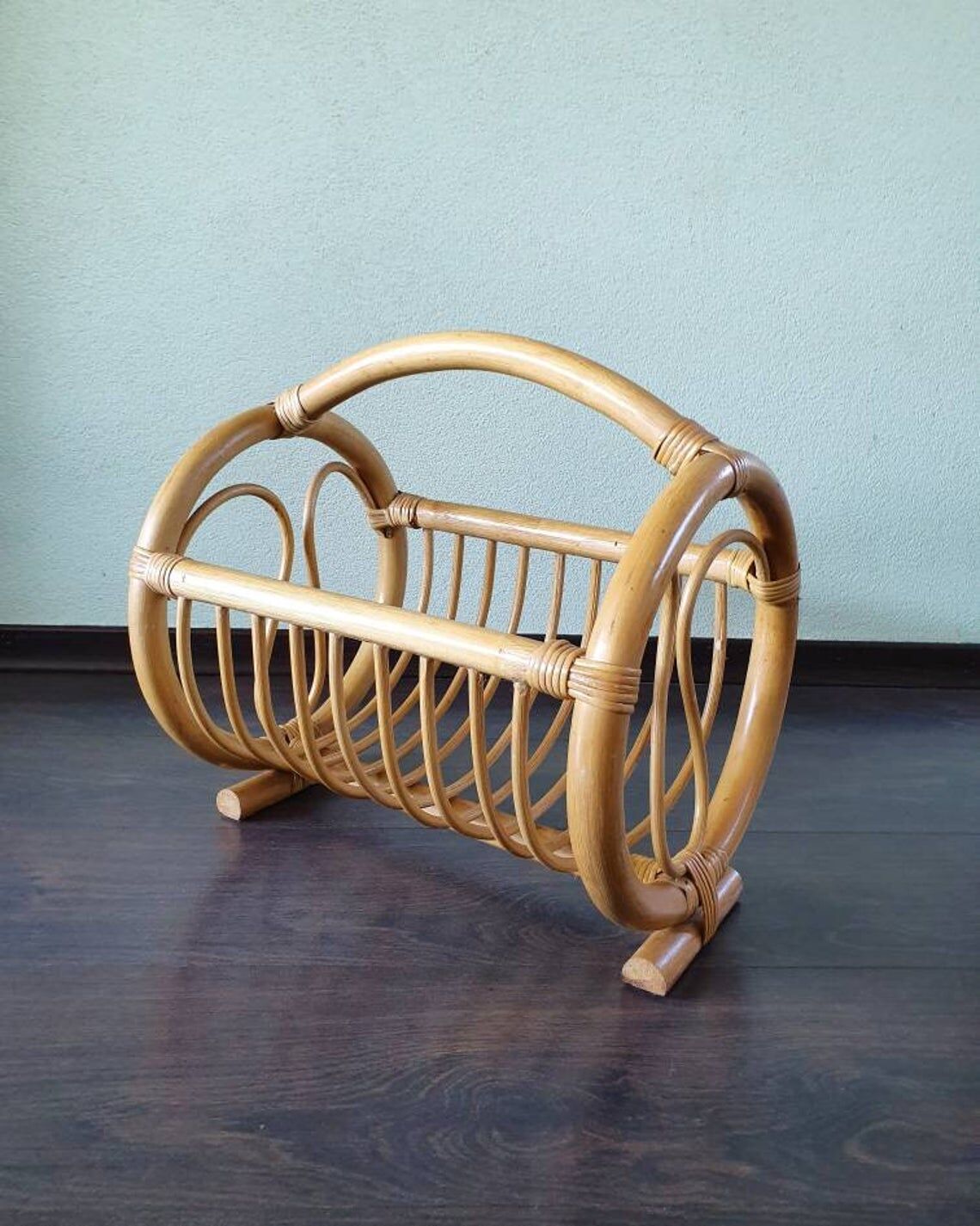 70s bamboo magazine holder