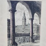 Etching "Town Hall in Hamburg" by Albrecht Bruck