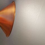 Copper hanging lamp with brass colored top and white inside lacquer.
