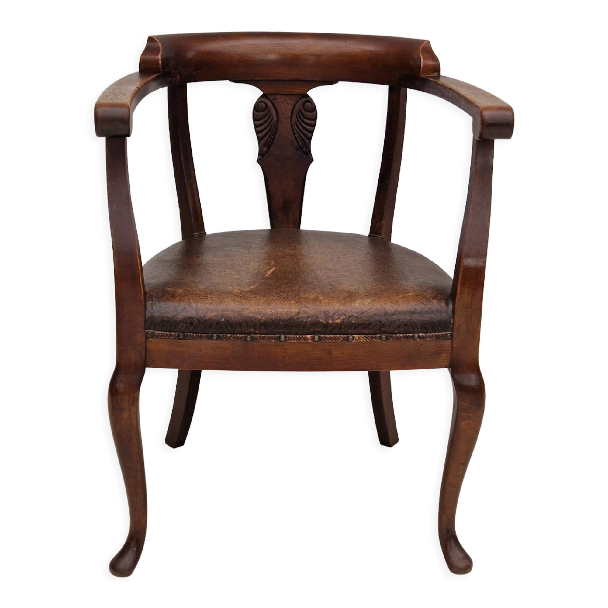 Scandinavian armchair, original condition, leather, oak wood, 1950s,
