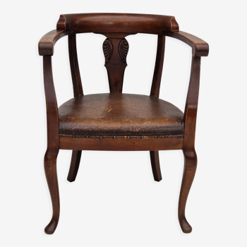 Scandinavian armchair, original condition, leather, oak wood, 1950s,