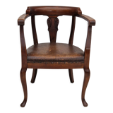 Scandinavian armchair, original condition, leather, oak wood, 1950s,