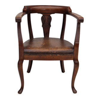 Fauteuil scandinave, état d’origine, cuir, bois de chêne, années 1950