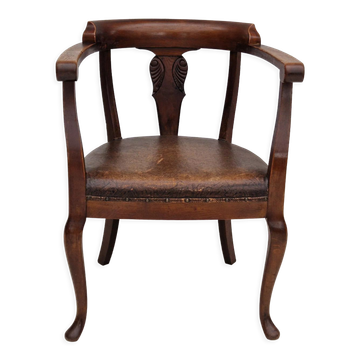 Scandinavian armchair, original condition, leather, oak wood, 1950s,