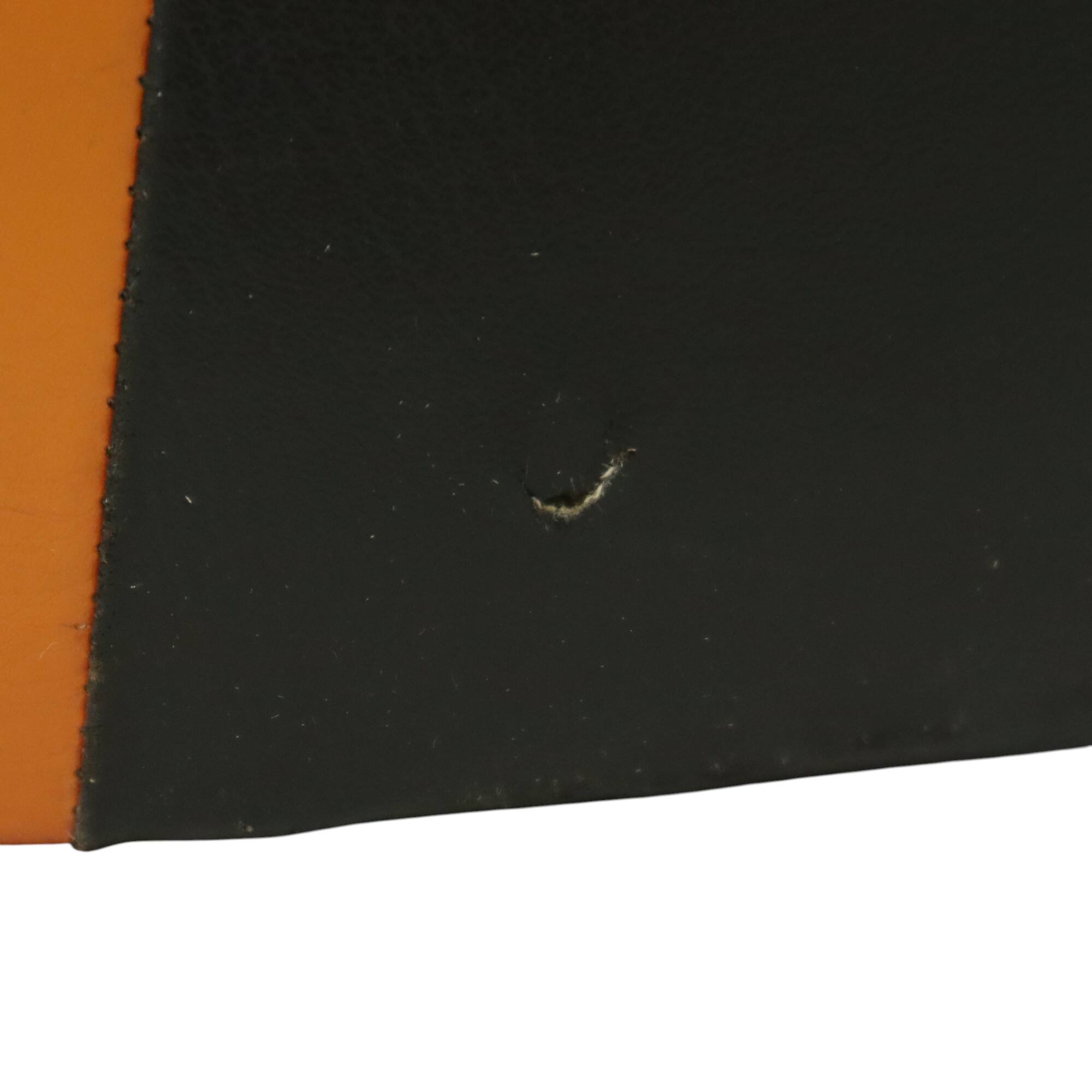 Round Vintage Pouf Orange Black Leatherette 1960s