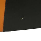 Round Vintage Pouf Orange Black Leatherette 1960s