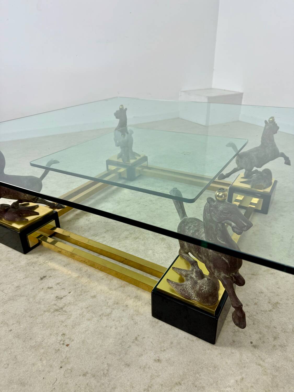 Old brass and gilded bronze table horses design from the 70s vintage Horses