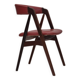 Chaise danoise des années 1960 par Farstrup, état d'origine, bois de teck massif, cuir.