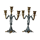 Brutalist Style Pair of Vintage Brass Candleholders