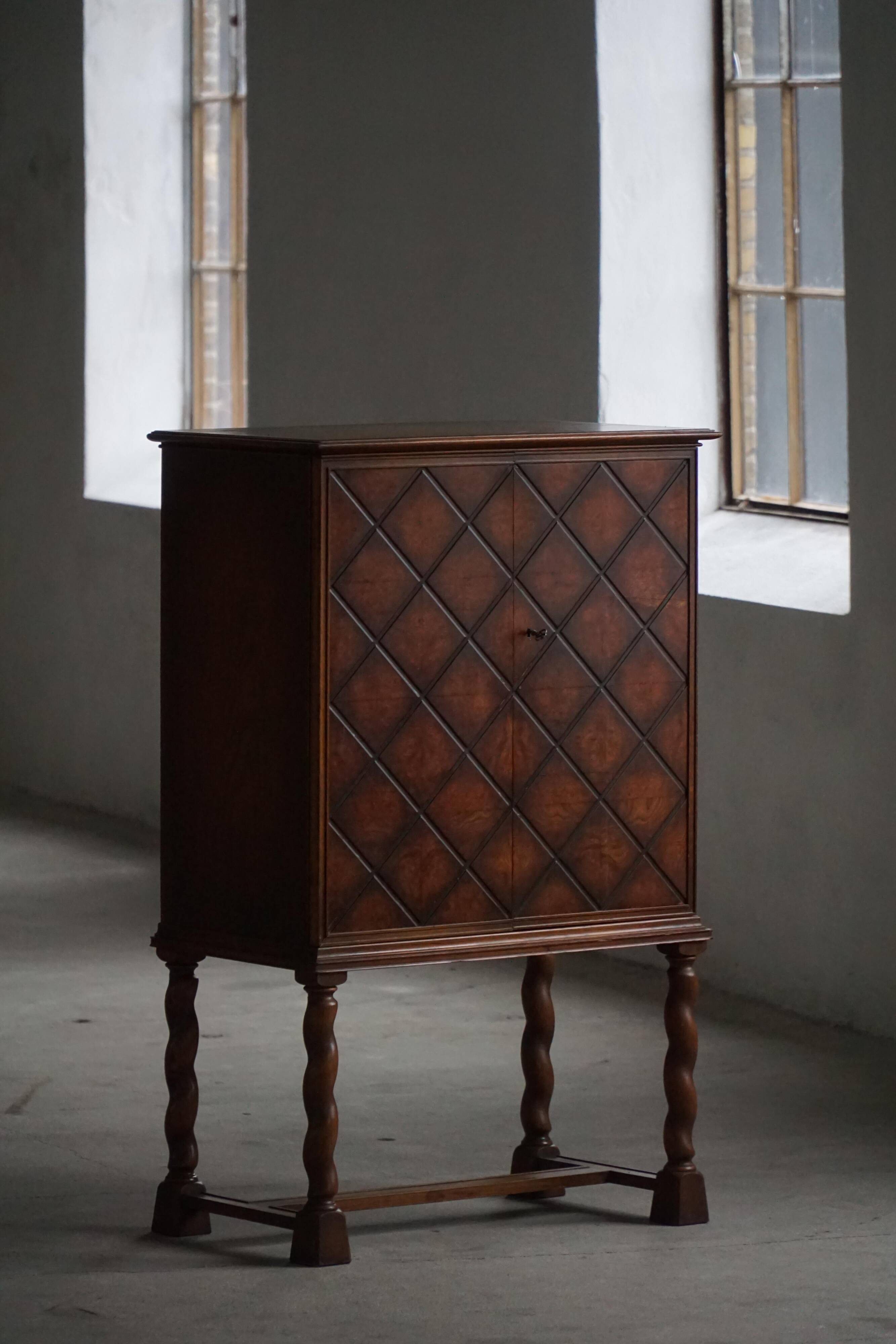 Swedish Grace, Geometric Oak Armoire, Thysells Furniture, Art Deco, 1940s