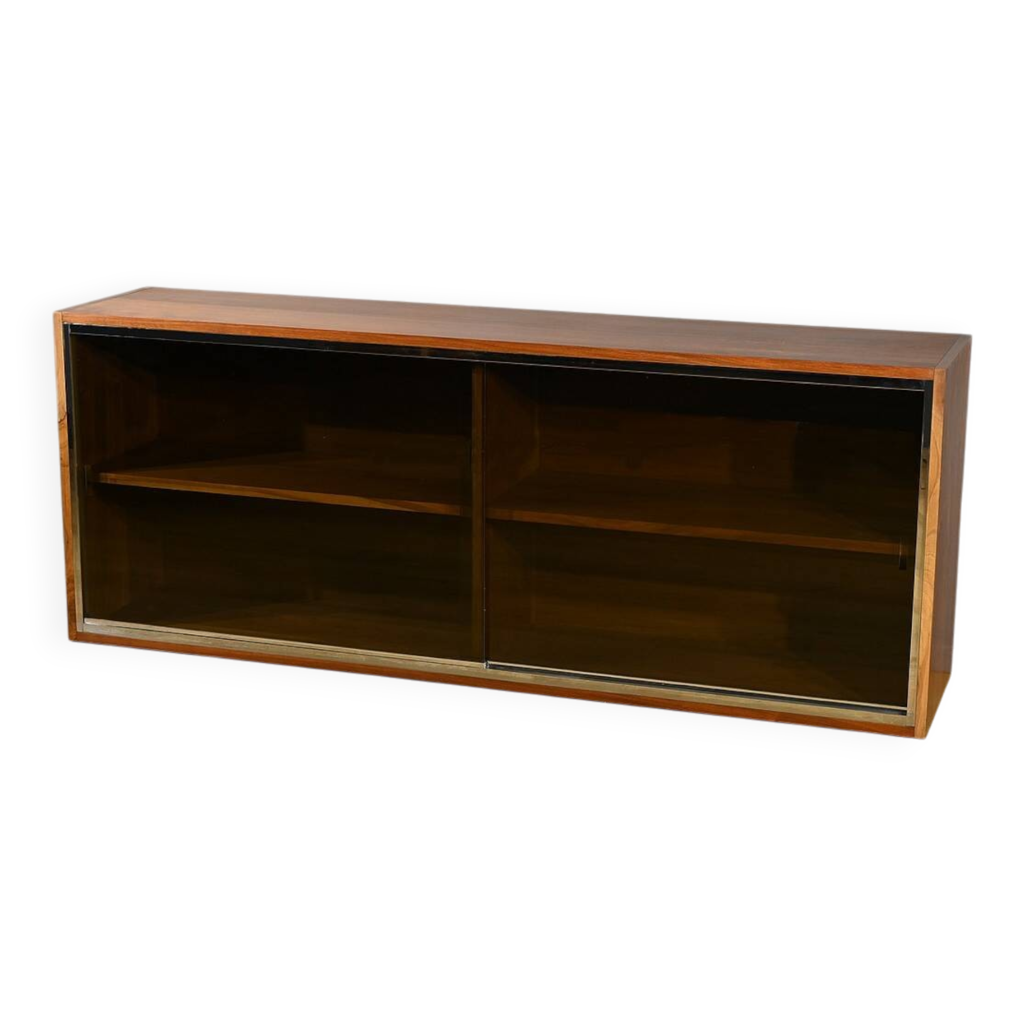 Long Glass Bookcase in Walnut, Rozaffy Style – 1960
