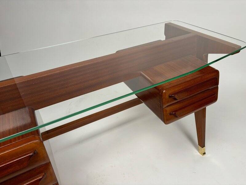 Wood and Brass Desk attributed to Vittorio Dassi, Italy, 1950s