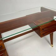 Wood and Brass Desk attributed to Vittorio Dassi, Italy, 1950s