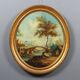 Peinture ancienne paysage avec rivière, huile sur panneau dur XVIII Century