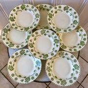 set of 8 hollow plates in Digoin Sarreguemines Iron Earth model "Geranium" green late 19th century