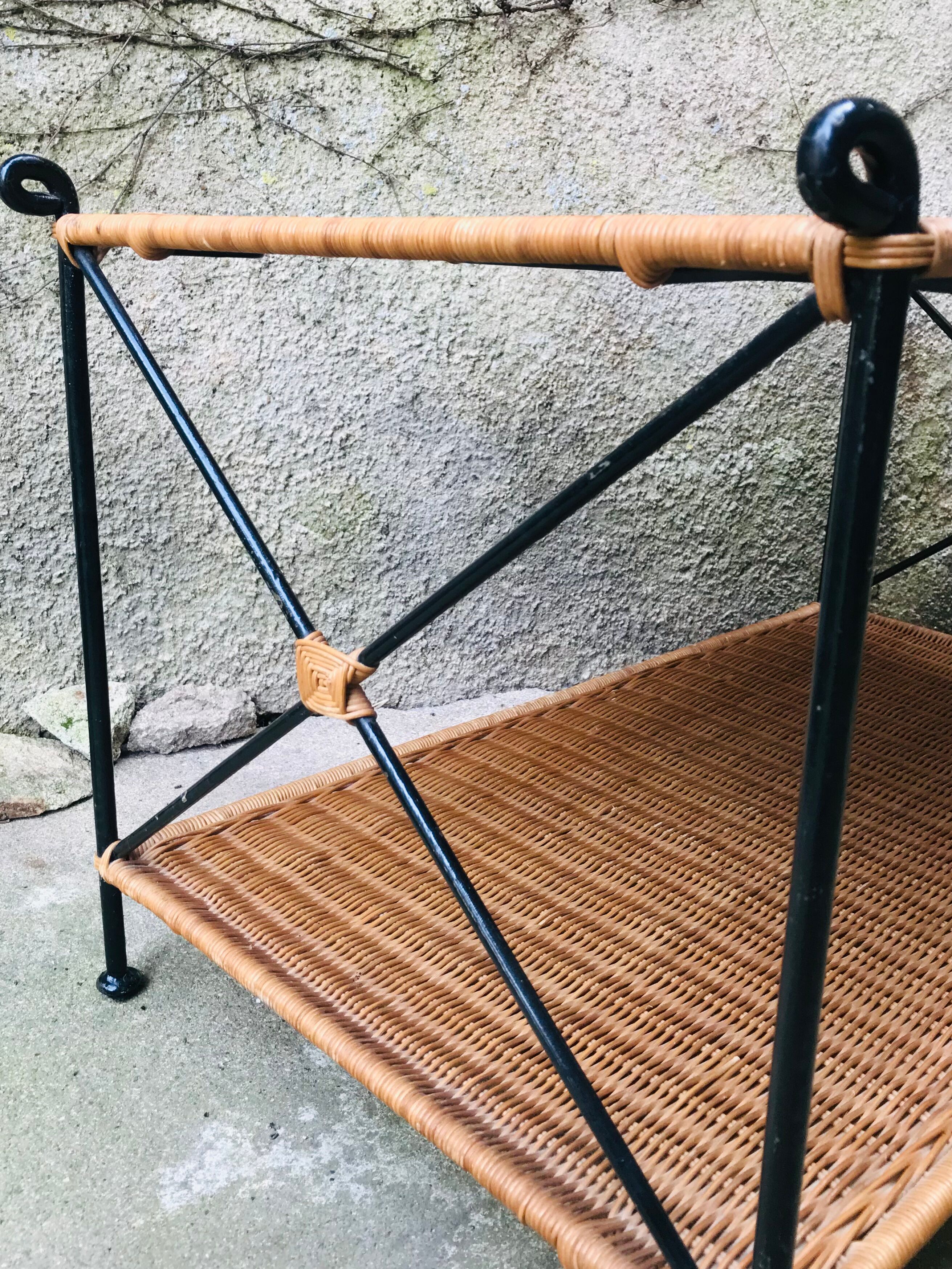 Rattan and wrought iron coffee table