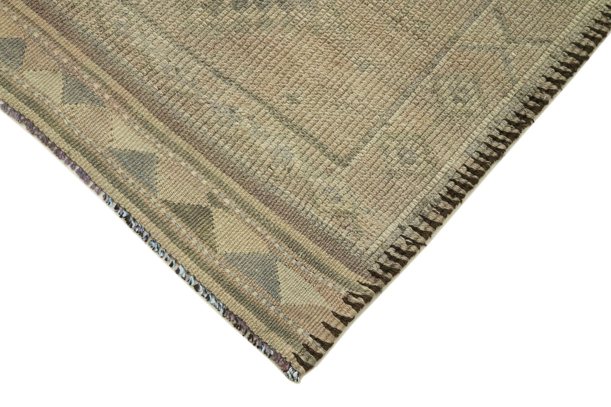 Hand-knotted vintage turkish beige runner rug 86 cm x 354 cm