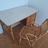 Rattan desk and armchair set