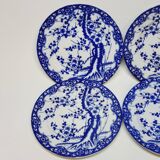 6 Small Dessert Plates in Fine Porcelain with Cherry Blue Decor