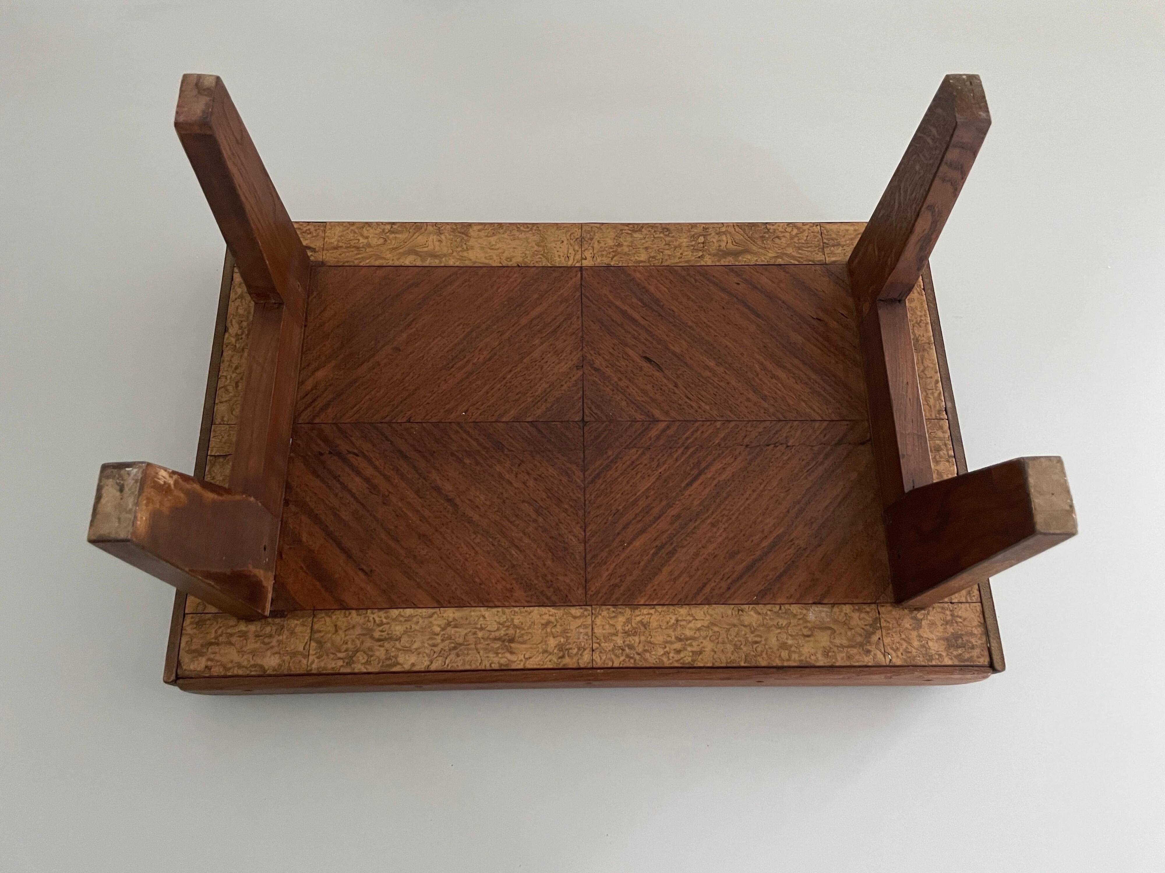 Wooden coffee table with a lovely square pattern, serving tray, 1960s, Germany.