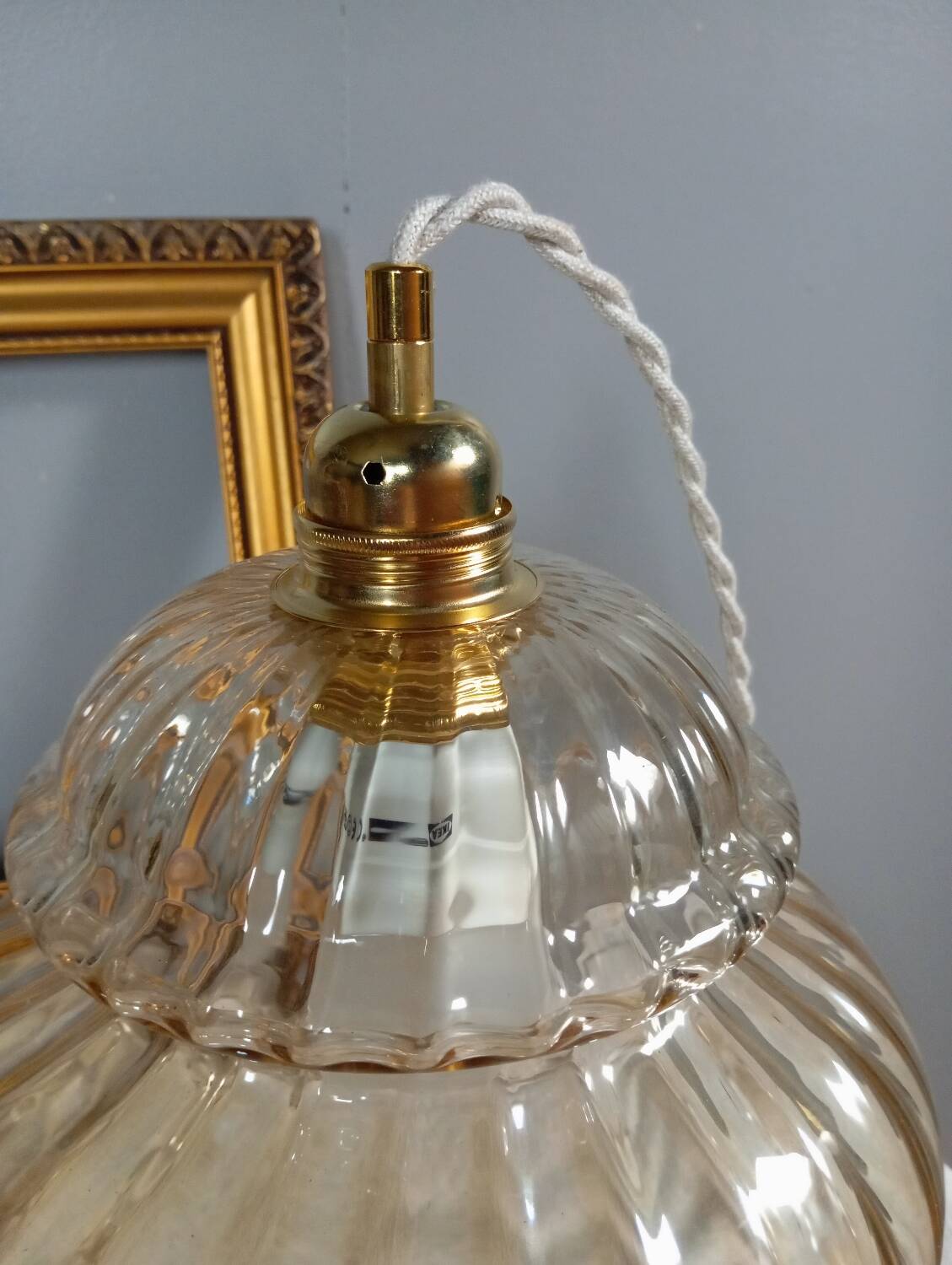 Large nomadic globe twisted tulip amber/honey, sand textile cord